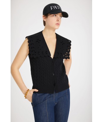 Cardigan smanicato con trecce in lana con colletto removibile plus qu'un jeu 